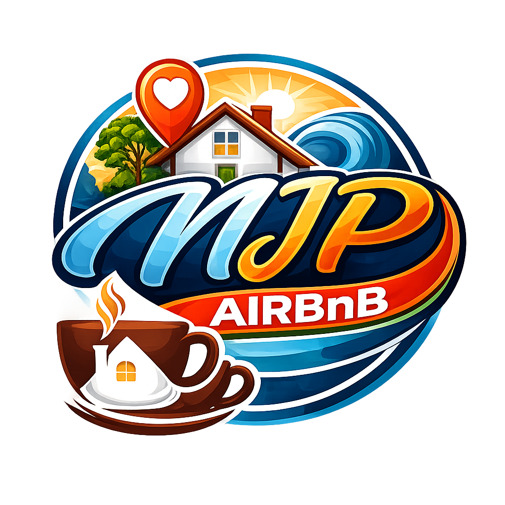 MJP AirBnB logo with beach scene